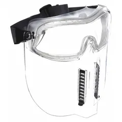 Clear-lens safety goggles with anti-fog and scratch-resistant coating. Indirect ventilation reduces fogging. Suitable for protection against chemical splashes, dust, and flying debris in industrial environments.