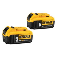 This 2-pack includes two 20V MAX* 5 Ah lithium-ion batteries for DEWALT 20V MAX* cordless tools. Each battery delivers 5 Ah capacity for extended runtime on drills, saws, impact drivers, and other tools. Suitable for construction, woodworking, and maintenance tasks requiring portable power.