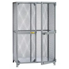 This expanded metal security cage locker provides a ventilated, lockable enclosure for securing tools, inventory, or equipment in industrial facilities, warehouses, and distribution centers. It measures 49 x 27 x 78 inches, with 1 tier and 1 unit width, and includes (2) doors with a padlock hasp for added security.