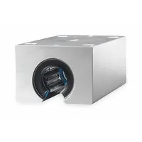 Self-aligning twin open pillow block linear ball bearing with 2 in inside diameter and 10 fps steady state speed. Supports and guides linear motion shafts in industrial automation, packaging, and material handling systems, compensating for shaft deflection or mounting misalignment