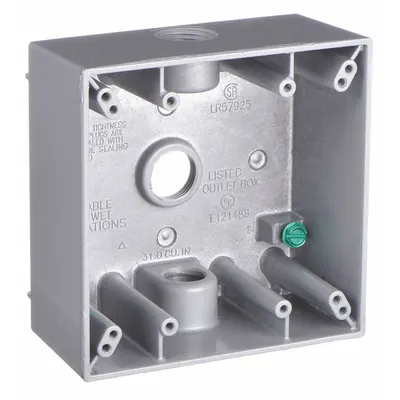 BELL Electrical Box: Aluminum, Square, 2 Gangs, 1/2 in Hub Size, 32 cu in Capacity - Aluminum Weatherproof Electrical Boxes