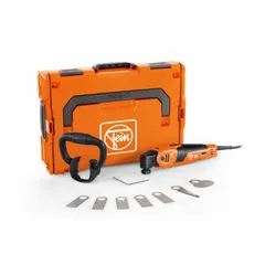 This corded oscillating tool from FEIN operates at 10,000 to 19,500 oscillations per minute with a 2° oscillation angle. It draws 4.2 A current and has a tool length of 14 3/16 in. Suitable for cutting, sanding, scraping, and grinding tasks in construction and renovation.