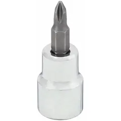 This Phillips bit socket features a #1 tip size and a fixed insert design for secure engagement. With an overall length of 1 13/16 inches, it is used for driving #1 Phillips screws in assembly, maintenance, and repair tasks.