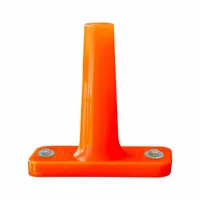 This orange railroad track clearance marker is installed using bolts. It is used to indicate safe clearance limits along rail lines, helping prevent equipment collisions in rail yards, crossings, and maintenance areas