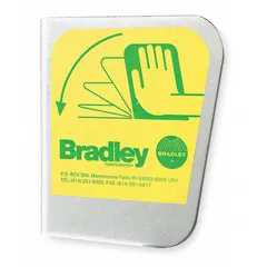 Stainless steel push handle for activating eyewash stations. Includes mounting hardware. Compatible with Bradley eyewash series and replacement part S19-690. Corrosion-resistant construction suited for safety equipment in industrial environments.