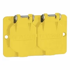 Single-gang portable power outlet box cover for duplex receptacles. Rated NEMA 3R for outdoor or damp locations. Yellow finish enhances visibility on construction sites and temporary power setups.