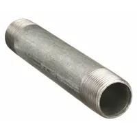 Galvanized steel welded pipe nipple with Schedule 40 wall thickness. Features male NPT threads on both ends for connecting threaded fittings in moderate-pressure piping systems. Rated for 150 psi at 150°F. Made in USA