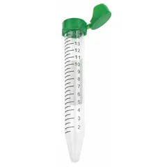 Approved Vendor 15 mL Polypropylene Centrifuge Tube, Conical Bottom, Natural, Green HDPE Closure, Graduated