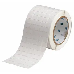 Precut polyimide label roll with white matte finish, measuring 7/16 in x 1/2 in. Rated for continuous use from -94°F to 572°F, suitable for high-temperature identification in industrial environments. Compatible with the i5100 printer series for on-demand printing.