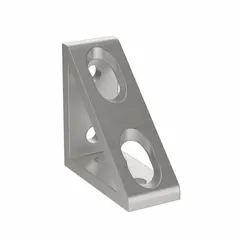 This inside corner bracket is made of anodized aluminum for 45 Series structural framing. It measures 41 mm x 90.1 mm x 90 mm and has 4 holes. Used to create rigid 90-degree joints in T-slot framing systems for machine guards, workstations, and automation frames.