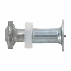 Pack of 100 pins for use with powder-actuated tools. Features an 8 mm head diameter and 9/64 in shank diameter. Used for fastening materials to concrete, steel, or masonry substrates in construction and industrial applications.