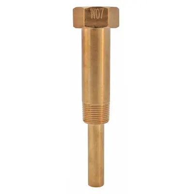 WINTERS Threaded Thermowell: Brass, For 6 in Stem Lg, 2 1/2 in Insertion Lg - Stepped-Shank Threaded Thermowells