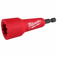 This impact-rated wire connector socket is designed for use with impact drivers. It facilitates the installation of wire connectors in electrical applications such as panel building and maintenance tasks. The universal design accommodates various connector types.
