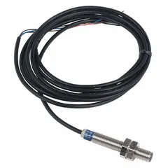 Shielded inductive cylindrical proximity sensor with non-terminated cable for non-contact detection of metal objects. Operates on 12-48V DC supply with PNP output, suitable for position sensing, part counting, and machine safety interlocks in industrial automation.