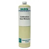 Disposable calibration gas cylinder containing 5 ppm hexane in an air background, with ±5% accuracy and CGA 600 fitting. Used to verify and calibrate portable gas detectors for combustible gas detection in industrial safety applications