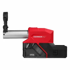 This self-contained dust extractor attachment mounts directly to SDS-Plus rotary hammers to capture dust at the source during overhead or wall drilling. It features HEPA filtration and is compatible with model 2908-20/2908-20-22DE. Maximum drilling diameter is 5/8 in. Supplied as a bare tool.