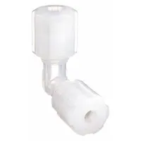 This PARGRIP PFA compression tube fitting elbow connects tubing of 3/8 in OD and 1/4 in OD with a compression x compression configuration. Made from PFA, it is FDA approved for use in applications requiring compliance with food-grade standards. Suitable for fluid transfer in sanitary or chemical-handling systems