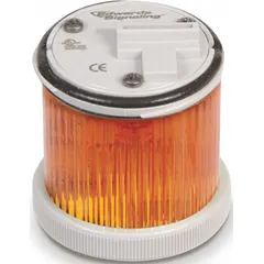 Amber multimode light module for visual status indication in industrial automation and process control. Operates on 24V DC with flashing or steady light output. 48 mm overall diameter. Compatible with 200 Class series.
