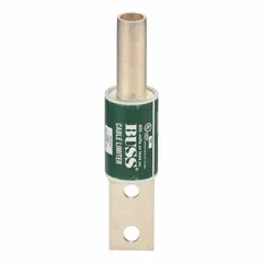 Cable-to-bolt limiter fuse rated 600 V AC for 500 kcmil copper conductors. Features a tube-to-offset bolt connector type for secure termination in power distribution systems. Used to limit fault current and isolate damaged cable sections.