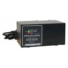 Battery charger for audio amplifiers and speakers, includes charging leads. Compatible with manufacturer model number 40201-008. Used to maintain power in industrial communication systems.