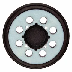 Round hook-and-loop backing pad for power sanders. Medium-grade surface for attaching sandpaper. 5 in diameter. Compatible with DEWALT models DWE6421 and DWE6423.