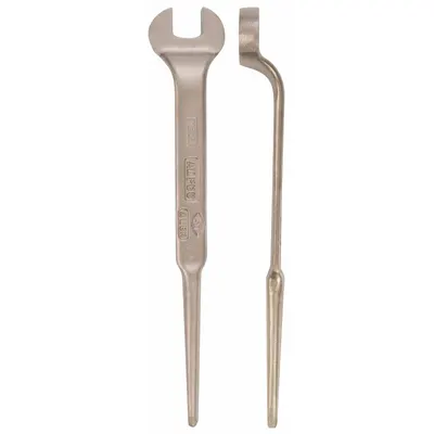 AMPCO Spud Wrench: Aluminum Bronze, Natural, 28 mm Head Size, 1 1/8 in Offset - Metric Offset Nonsparking Open End Spud Wrenches