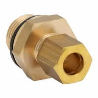 Brass compression fitting with a standard sleeve, connecting 3/8 in BSPP threaded pipe to 8 mm OD tubing. Suitable for pneumatic systems, lubrication circuits, and low-pressure fluid transfer applications