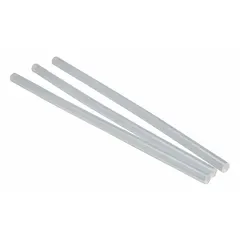 3M 3750 hot melt adhesive in tan, supplied as smooth sticks measuring 1/2 inch diameter by 10 inches long. The 11-pound pack contains 164 sticks. Melting temperature range is 350° to 385°F. Bonds foam and secondary plastics, suitable for carton sealing in packaging operations.