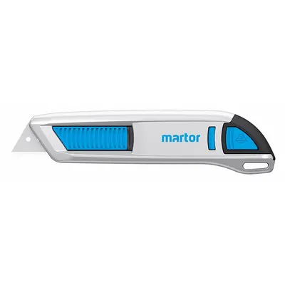 MARTOR Safety Knife: 5 1/2 in Overall Lg, Plain, 1 1/2 in Overall Wd, Aluminum - Automatic Retracting Utility Knives