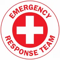 Non-reflective circle labels for hard hats, 2-inch diameter, English text, pack of 4. Used to identify emergency response team members in industrial environments such as plants, warehouses, and construction sites