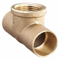 Cast bronze tee with two cup ends for 1 in CTS copper tube and one FNPT threaded end for 1 in pipe. Low-lead construction suitable for potable water systems. Used in plumbing and HVAC applications for branching or combining lines