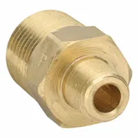 This PARKER hex nipple is a threaded high-pressure pipe fitting with a 3/8 in x 1/8 in male NPT threaded x male NPT threaded configuration, rated for a maximum operating pressure of 1,000 psi. It is used to connect two male NPT threaded pipes or fittings in hydraulic, pneumatic, and industrial fluid systems requiring a leak-resistant joint