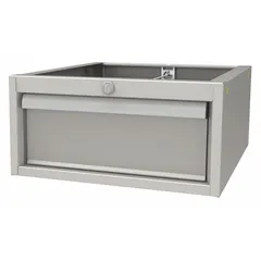 This steel-framed drawer is designed for integration into workbench cabinet systems. With an overall height of 8 inches, width of 16 3/4 inches, and depth of 19 1/4 inches, it provides organized storage for tools, parts, and industrial supplies in workshops, assembly lines, and maintenance facilities. The gray finish suits heavy-duty environments.