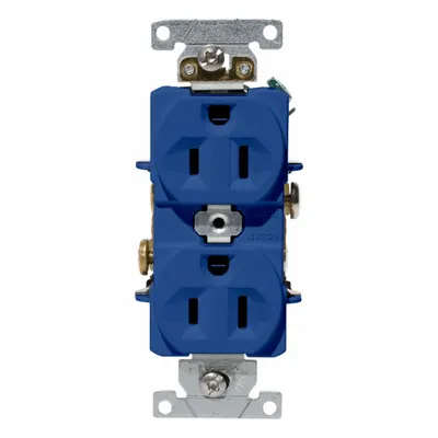 LEVITON Duplex Receptacle/Outlet, 15 Amp: Duplex, 5-15, Blue, 125V AC, 15 A - General Purpose Receptacles