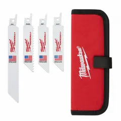 This 10-piece reciprocating saw blade set includes blades in 4-inch and 6-inch lengths. Designed for cutting electrical metallic tubing (EMT), the set is suited for metal cutting tasks in construction and electrical work. Blades are compatible with standard reciprocating saws.