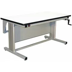 This open-base workstation features a gray laminate top measuring 72 inches by 30 inches. It has an overall load capacity of 330 lb, suitable for assembly, inspection, and packaging tasks in industrial and warehouse settings.