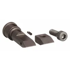 This replacement blade kit includes a fixed blade, movable blade, roll pin, and socket head cap screw. It is used for servicing cutting tools that require periodic blade replacement to maintain cutting performance.