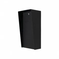 Black powder-coated carbon steel cover housing for gate operator access control devices. Overall height 16 in, footprint 6 in x 8 in. Includes EPDM rubber seal for weather resistance. Accommodates keypads for outdoor gate entry systems.
