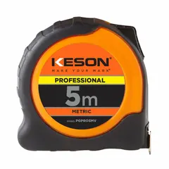 KESON PGPRO5MV is a 5 m metric tape measure with a high-visibility orange plastic case. It features a nonmagnetic single hook tip, 1 mm graduation in centimeters, a finger brake, and a manual lock. Suitable for precise linear measurement in industrial, construction, and maintenance applications where magnetic interference must be avoided.