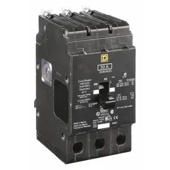 Three-phase miniature circuit breaker rated 50 A and 277/480V AC, with a maximum interrupting rating of 18kA at 277/480V AC. This 3-pole bolt-on unit is part of the EDB & EGB Series and is intended for overcurrent protection in commercial and industrial electrical distribution systems. Designed for use with Square D NF panelboards.