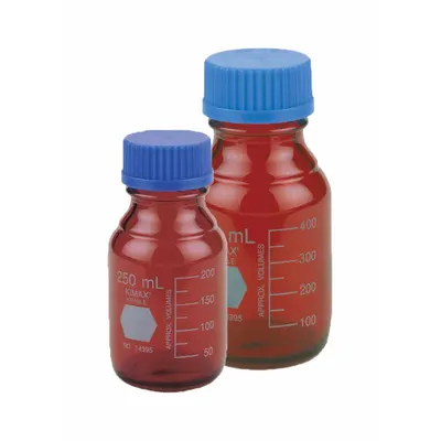 KIMBLE Media Bottle: 5 L, Screw-On, 330 mm, Amber, Closure Included, Narrow Mouth Size - Glass Lab Media Bottles