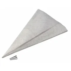 Grout bag with a metal tip and vinyl body for manual application of grout. Used for filling joints and cracks in tile, masonry, and construction settings.