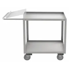 DURHAM MFG Utility Cart: 1,200 lb, 2 Shelves, 51 in L x 18 in W x 39 in H Overall Dim, Flat (MPN SOPC1618362ALU5PU). Key specifications — Caster Wheel/Tread Material: Polyurethane; Brand: DURHAM MFG; Caster/Wheel Configuration: (2) Swivel with Brake.