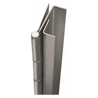 This full mortise-mount piano hinge is made of stainless steel, with a leaf height of 83 1/8 inches and a leaf width of 2 3/16 inches. It is used for continuous support on doors, panels, and enclosures in industrial and commercial applications