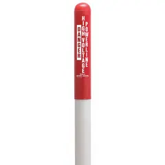 Red thermoplastic polymer dome post top marker preprinted with 'Danger High Voltage Powerline Call Before Digging'. Used to identify buried high-voltage power lines and warn against excavation in construction zones, roadways, and utility areas.