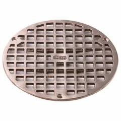 Class A light-duty floor drain grate for indoor applications such as restrooms and locker rooms. Round shape with 7-5/8 in overall diameter and 1/2 in overall height. Nickel Bronze finish in Bronze color family. Suitable for low-traffic areas requiring corrosion resistance.