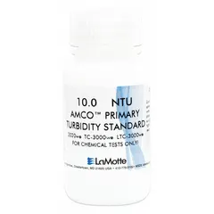 Lab-grade turbidity calibration standard with a concentration of 10 NTU, supplied in a 60 mL volume. Used for calibrating turbidity measurement instruments in laboratory and field water-quality testing.