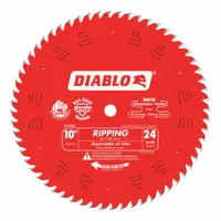 DIABLO Circular Saw Blade: 10 in Blade Dia., 24 Teeth, 0.1 in Cut Wd, 5/8 in Arbor Size, Ripping (MPN D1024X)