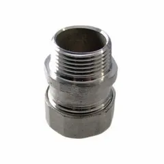 This compression conduit connector is made of 316 stainless steel and features an insulated design for electrical isolation. It has a 1/2 in trade size and an overall length of 1 5/8 in. Used to secure and ground electrical conduit to junction boxes or enclosures in corrosive environments.