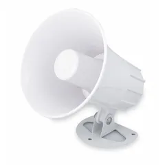 Indoor ceiling-mount speaker with powered operation. Single-way design with 8 ohm impedance. Overall width of 5 inches. Suitable for commercial paging and background music in offices, retail spaces, and schools.